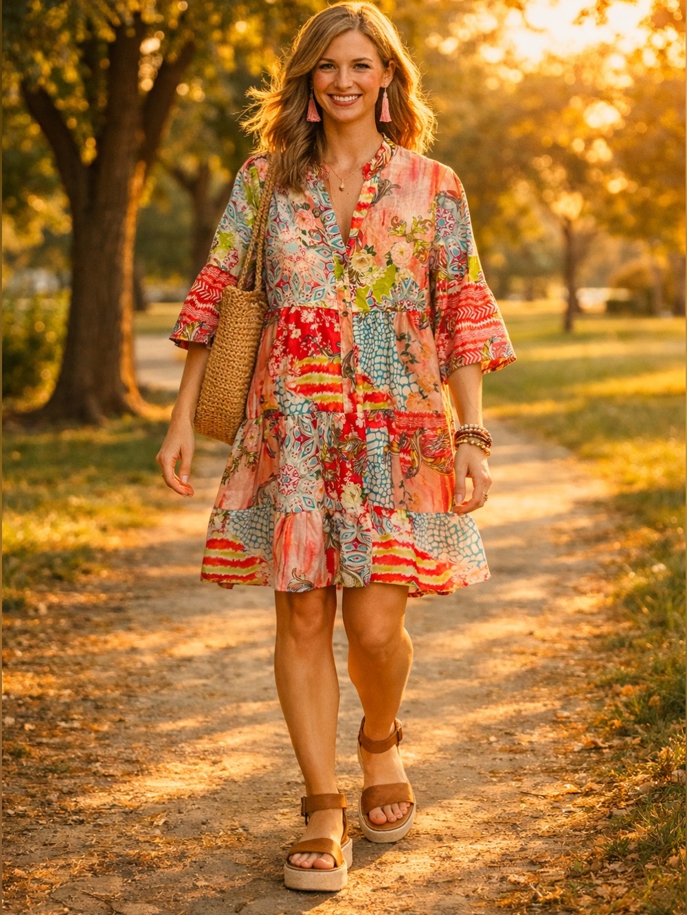 NWT Colorful Patchwork Floral Tunic Dress by made with love size small